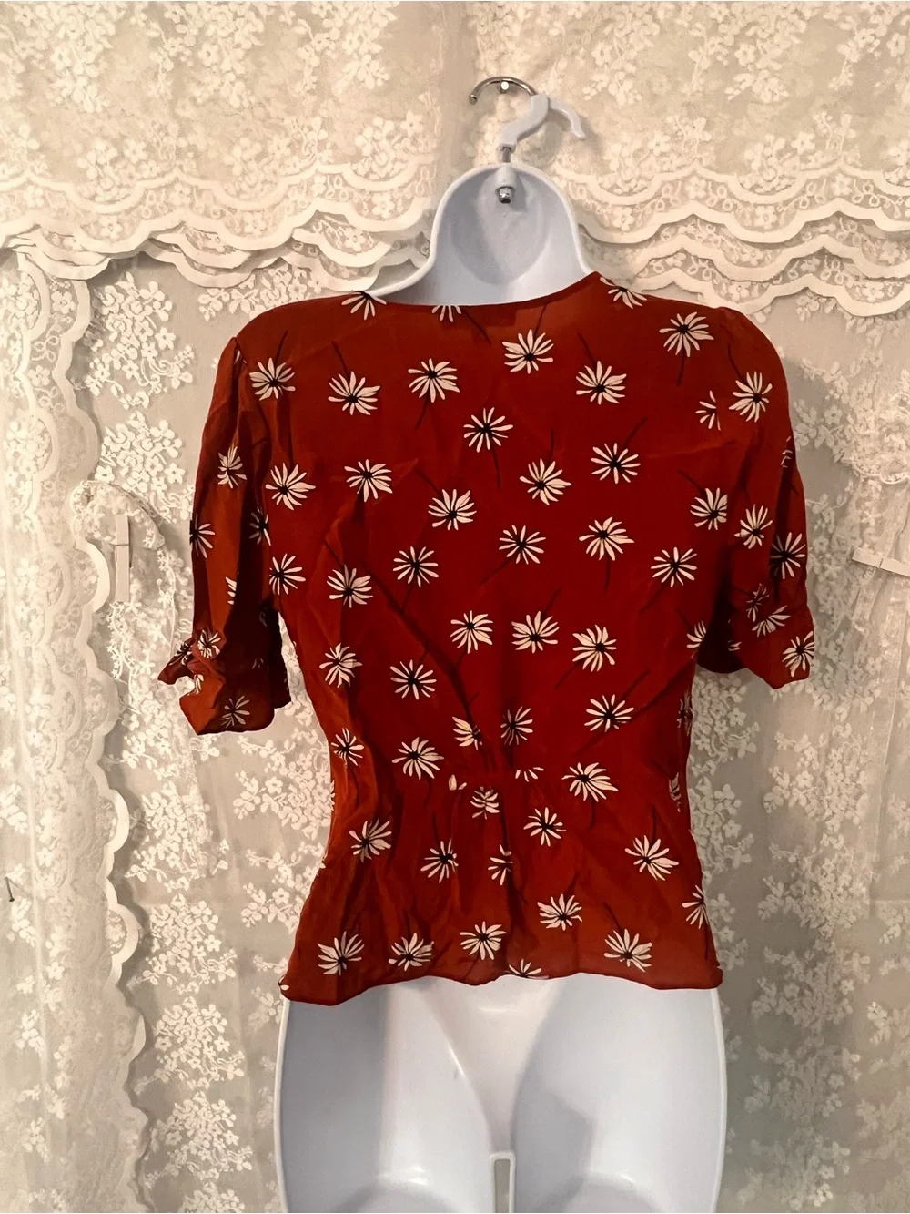 Madewell Silk Rust Floral Blouse Size 4 Button Up Top